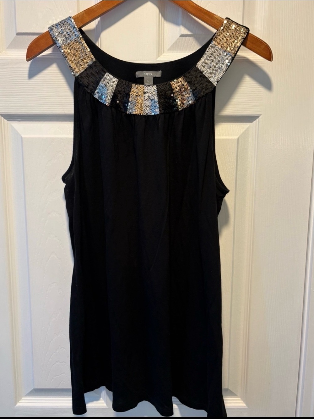 Apt. 9 Black Tank with Gold and Silver Sequin Collar